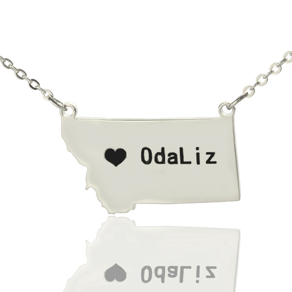 Custom Montana State Shaped Necklaces With Heart  Name Silver - All Birthstone™