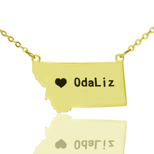 Custom Montana State Shaped Necklaces With Heart  Name Gold Plated - All Birthstone™