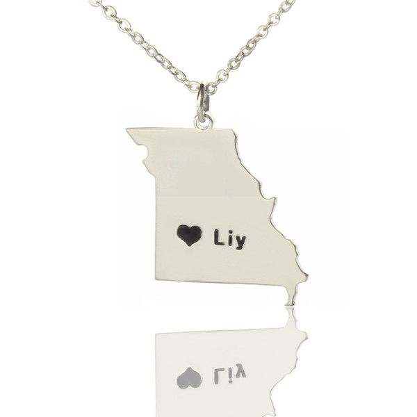 Custom Missouri State Shaped Necklaces With Heart  Name Silver - All Birthstone™