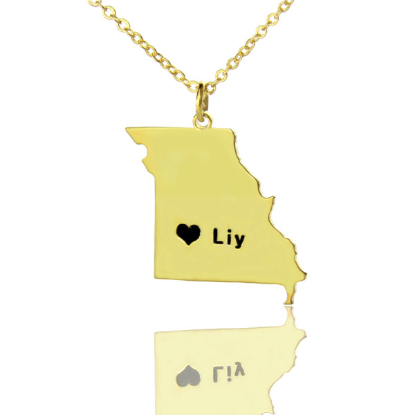 Custom Missouri State Shaped Necklaces With Heart  Name Gold Plated - All Birthstone™