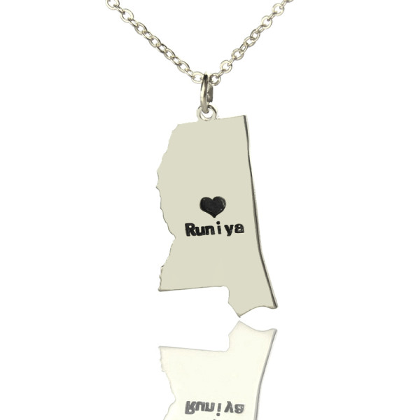 Mississippi State Shaped Necklaces With Heart  Name Silver - All Birthstone™