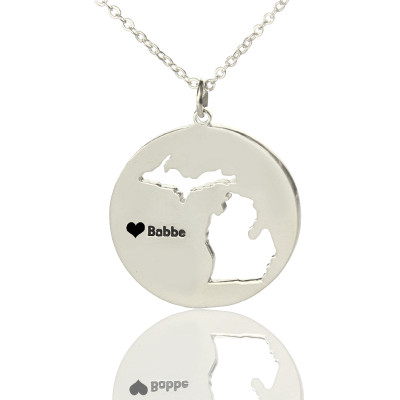 Custom Michigan Disc State Necklaces With Heart  Name Silver - All Birthstone™