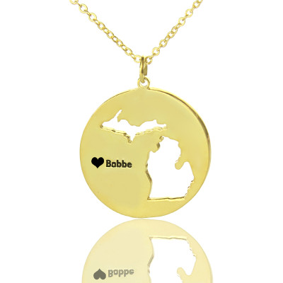 Custom Michigan Disc State Necklaces With Heart  Name Gold Plated - All Birthstone™