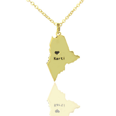 Custom Maine State Shaped Necklaces With Heart  Name Gold Plated - All Birthstone™