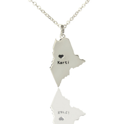 Custom Maine State Shaped Necklaces With Heart  Name Silver - All Birthstone™