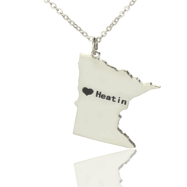 Custom Minnesota State Shaped Necklaces With Heart  Name Silver - All Birthstone™