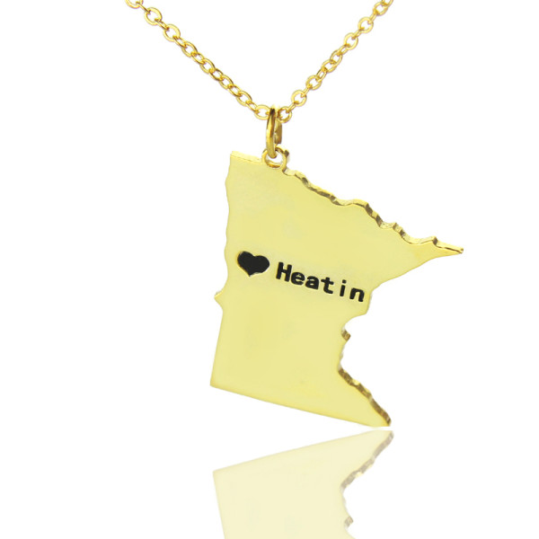 Custom Minnesota State Shaped Necklaces With Heart  Name Gold Plated - All Birthstone™
