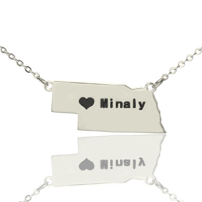 Custom Nebraska State Shaped Necklaces With Heart  Name Silver - All Birthstone™