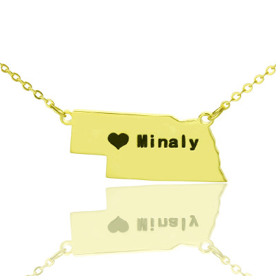 Custom Nebraska State Shaped Necklaces With Heart  Name Gold Plated - All Birthstone™