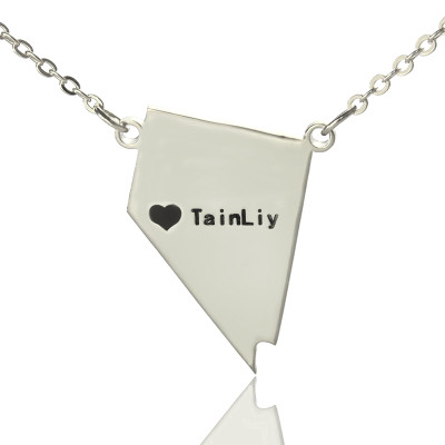 Custom Nevada State Shaped Necklaces With Heart  Name Silver - All Birthstone™
