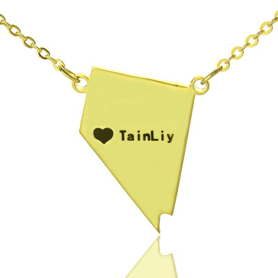 Custom Nevada State Shaped Necklaces With Heart  Name Gold Plated - All Birthstone™
