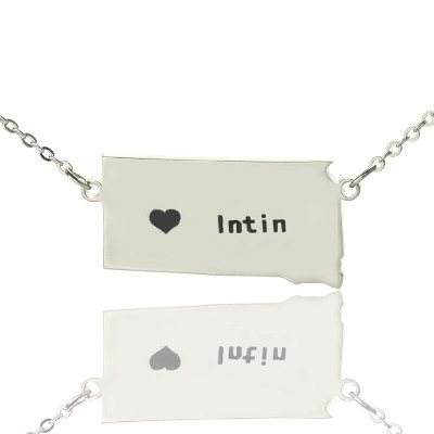 South Dakota State Shaped Necklaces With Heart  Name Silver - All Birthstone™