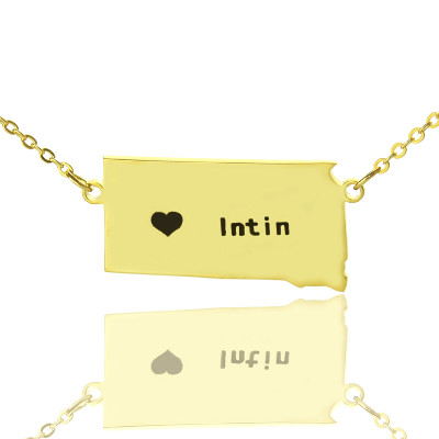 South Dakota State Shaped Necklaces With Heart  Name Gold Plated - All Birthstone™