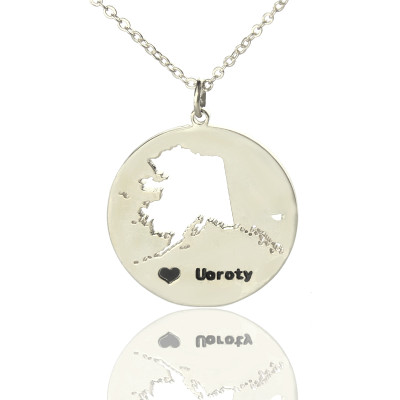 Custom Alaska Disc State Necklaces With Heart  Name Silver - All Birthstone™