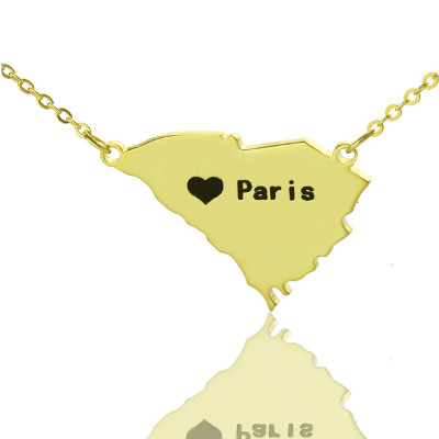 South Carolina State Shaped Necklaces With Heart  Name Gold Plated - All Birthstone™
