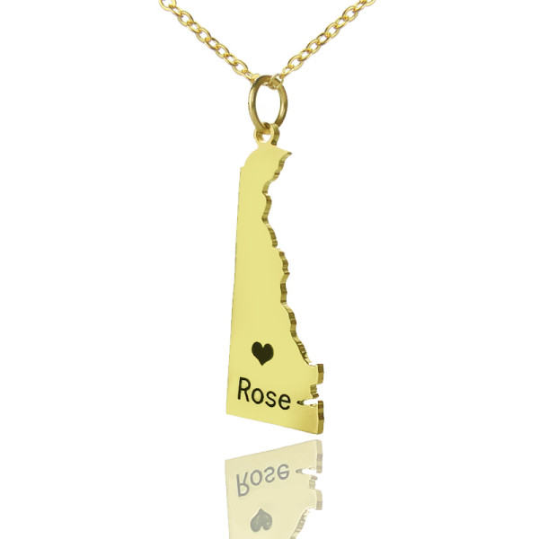 Custom Delaware State Shaped Necklaces With Heart  Name Gold Plated - All Birthstone™
