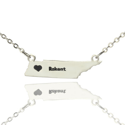 Custom Tennessee State Shaped Necklaces With Heart  Name Silver - All Birthstone™