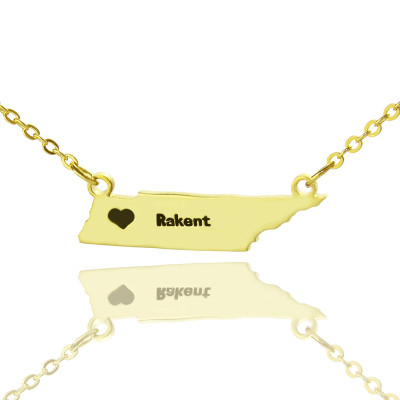 Custom Tennessee State Shaped Necklaces With Heart  Name Gold Plated - All Birthstone™