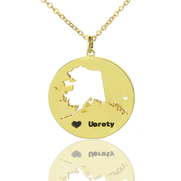 Custom Alaska Disc State Necklaces With Heart  Name Gold Plated - All Birthstone™
