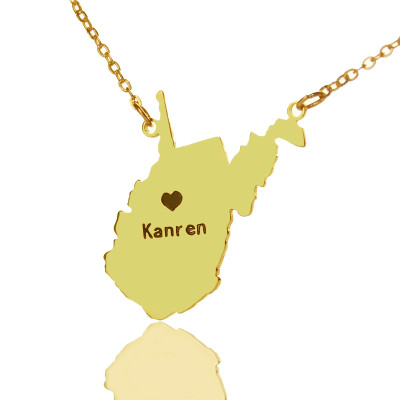 Custom West Virginia State Shaped Necklaces With Heart  Name Gold - All Birthstone™