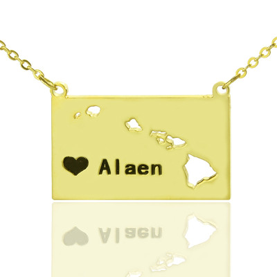 Custom Hawaii State Shaped Necklaces With Heart  Name Gold Plated - All Birthstone™