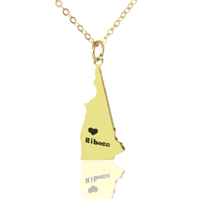 Custom New Hampshire State Shaped Necklaces With Heart  Name Gold - All Birthstone™