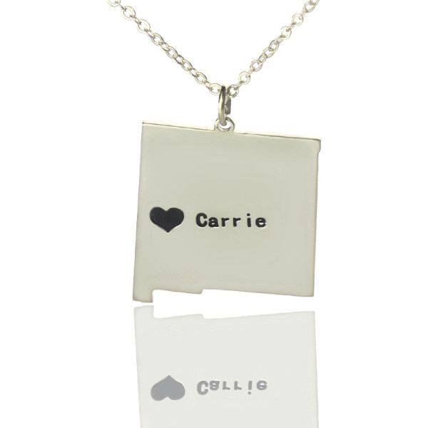 Custom New Mexico State Shaped Necklaces With Heart  Name Silver - All Birthstone™