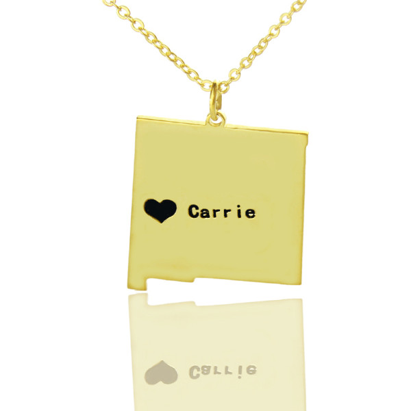 Custom New Mexico State Shaped Necklaces With Heart  Name Gold Plate - All Birthstone™