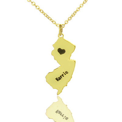Custom New Jersey State Shaped Necklaces With Heart  Name Gold - All Birthstone™