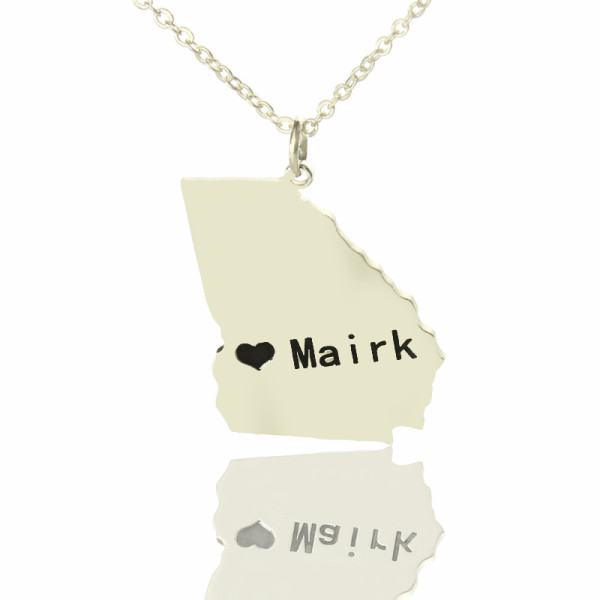 Custom Georgia State Shaped Necklaces With Heart  Name Silver - All Birthstone™