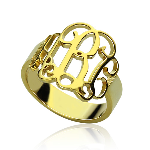 18ct Gold Plated Monogram Ring Cut Out - All Birthstone™