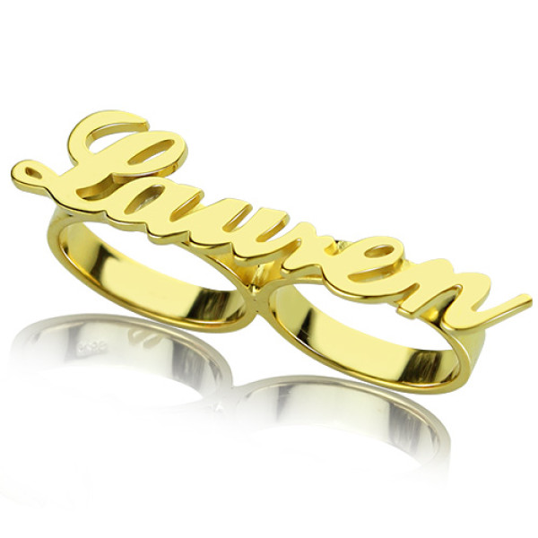 Custom Allegro Two Finger Nameplated Ring 18ct Gold Plated - All Birthstone™
