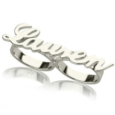 Personalised Allegro Two Finger Name Ring | Handcrafted Sterling Silver | All Birthstone