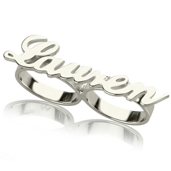 Personalised Allegro Two Finger Name Ring Sterling Silver - All Birthstone™