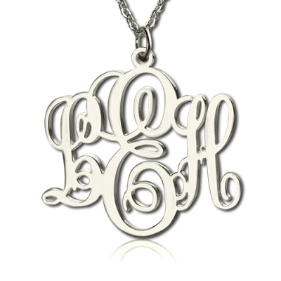 Personalised Vine Font Initial Monogram Necklace Sterling Silver - All Birthstone™