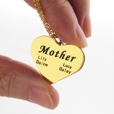"Mother" Heart Family Names Necklace 18ct Gold Plated - All Birthstone™