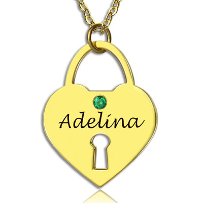 I Love You Heart Lock Keepsake Necklace With Name 18ct Gold Plated - All Birthstone™