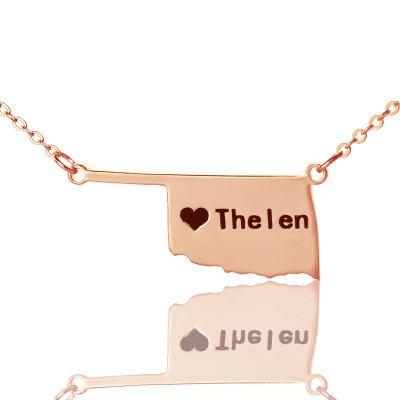 America Oklahoma State USA Map Necklace With Heart  Name Rose Gold - All Birthstone™