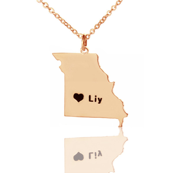 Custom Missouri State Shaped Necklaces With Heart  Name Rose Gold - All Birthstone™