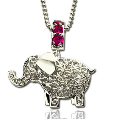 Elephant Charm Necklace with Name  Birthstone Sterling Silver  - All Birthstone™