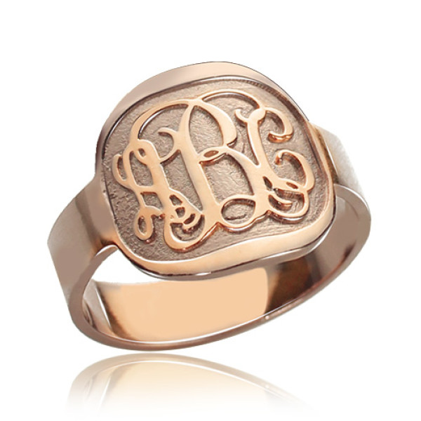 Engraved Round Monogram Ring Rose Gold - All Birthstone™