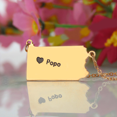 Personalised PA State USA Map Necklace With Heart  Name Rose Gold - All Birthstone™