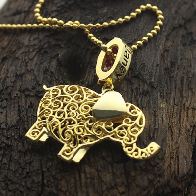 Personalised Elephant Necklace with Name  Birthstone 18ct Gold Plated  - All Birthstone™