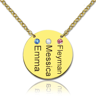 Disc Birthstone Family Names Necklace in 18ct Gold Plated  - All Birthstone™