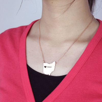 Custom Ohio State USA Map Necklace With Heart  Name Rose Gold - All Birthstone™