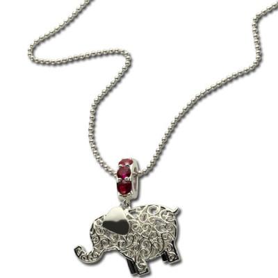 Elephant Charm Necklace with Name  Birthstone Sterling Silver  - All Birthstone™