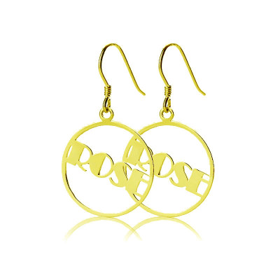 18ct Gold Plated Broadway Font Circle Name Earring - All Birthstone™