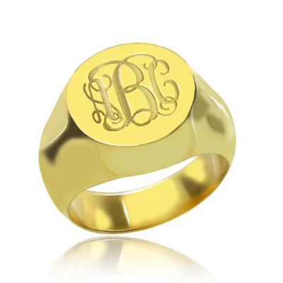 Engraved Circle Monogram Signet Ring 18ct Gold Plated - All Birthstone™