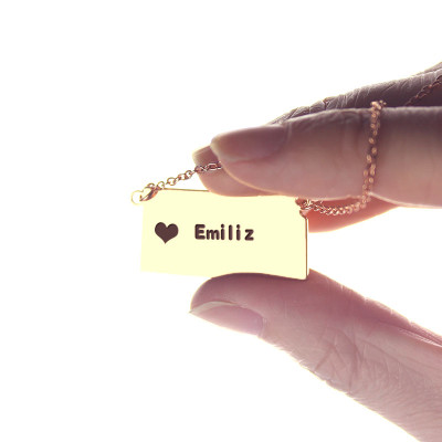 Custom Kansas State Shaped Necklaces With Heart  Name Rose Gold - All Birthstone™