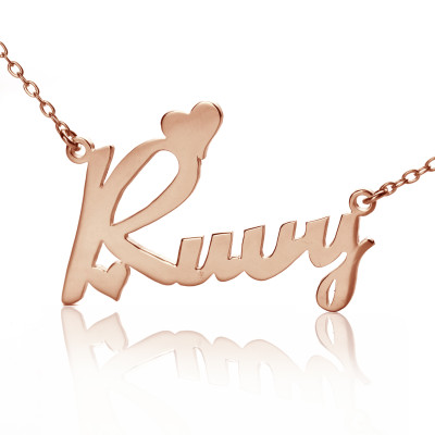 Personalised 18ct Rose Gold Plated Fiolex Girls Fonts Heart Name Necklace - All Birthstone™